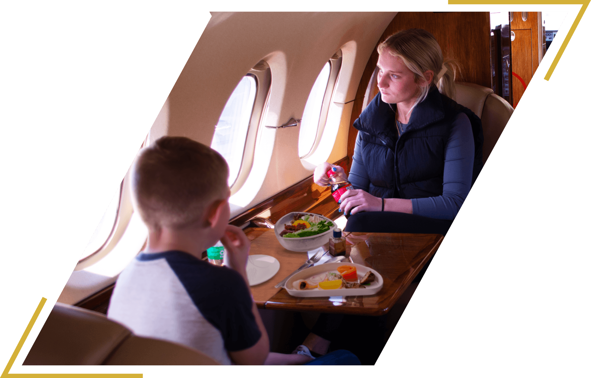 Griffing Flying Service's private aircraft feature state-of-the-art luxury with fully reclining, plush leather seating, work tables, and plenty of legroom to stretch out.